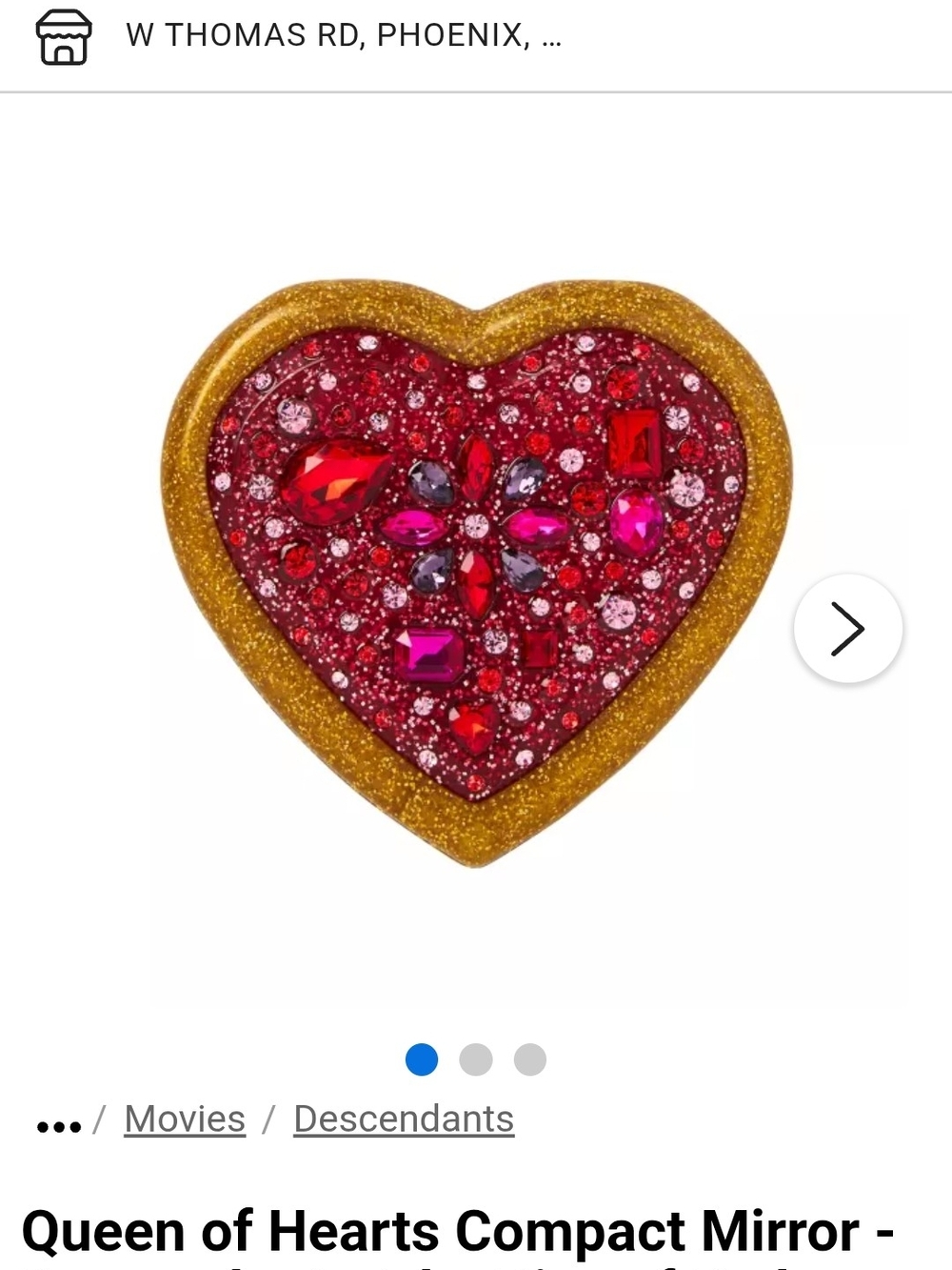 Queen of Hearts Heart Compact Mirror - Gold Frame with Red Jewel Center